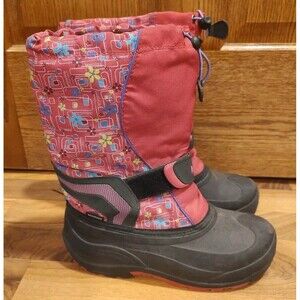 Kamik Snow Boots Girls Youth Sz 6 Pink Winter Waterproof Flowers Made In Canada